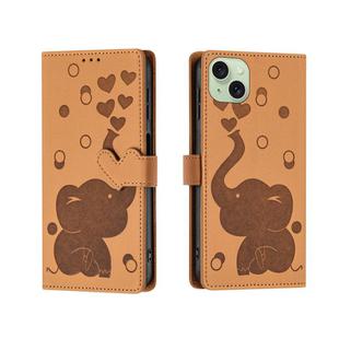 For iPhone 15 Cartoon Elephant Embossed Leather Phone Case(Yellow)