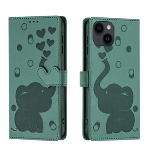 For iPhone 14 Plus Cartoon Elephant Embossed Leather Phone Case(Green)