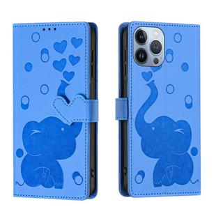 For iPhone 13 Pro Max Cartoon Elephant Embossed Leather Phone Case(Blue)