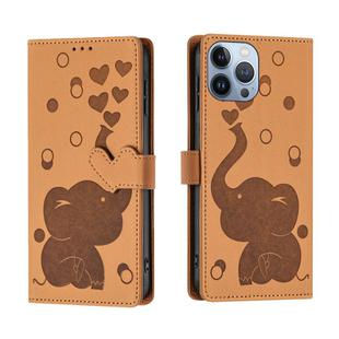 For iPhone 13 Pro Max Cartoon Elephant Embossed Leather Phone Case(Yellow)