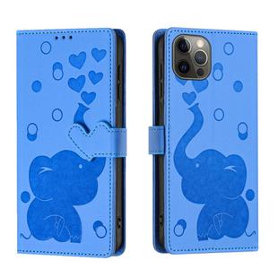 For iPhone 12 / 12 Pro Cartoon Elephant Embossed Leather Phone Case(Blue)