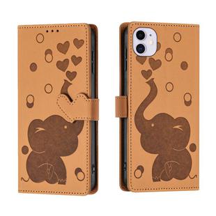 For iPhone 11 Cartoon Elephant Embossed Leather Phone Case(Yellow)