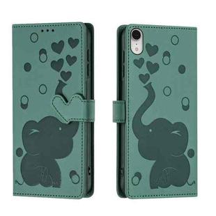 For iPhone XR Cartoon Elephant Embossed Leather Phone Case(Green)