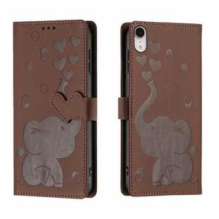 For iPhone XR Cartoon Elephant Embossed Leather Phone Case(Brown)