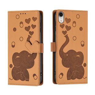 For iPhone XR Cartoon Elephant Embossed Leather Phone Case(Yellow)