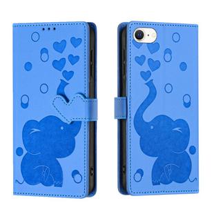 For iPhone SE 2022 / 2020 Cartoon Elephant Embossed Leather Phone Case(Blue)