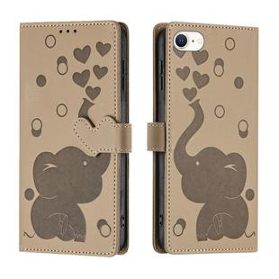 For iPhone SE 2022 / 2020 Cartoon Elephant Embossed Leather Phone Case(Khaki)