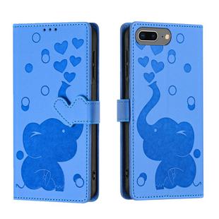 For iPhone 8 Plus / 7 Plus Cartoon Elephant Embossed Leather Phone Case(Blue)