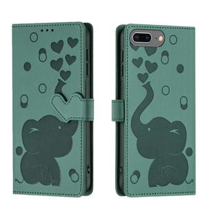 For iPhone 8 Plus / 7 Plus Cartoon Elephant Embossed Leather Phone Case(Green)