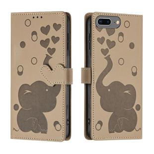 For iPhone 8 Plus / 7 Plus Cartoon Elephant Embossed Leather Phone Case(Khaki)