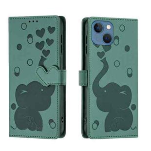 For iPhone 13 mini / 12 mini Cartoon Elephant Embossed Leather Phone Case(Green)