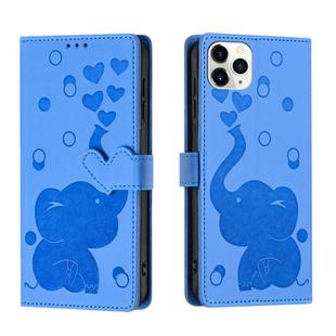 For iPhone 11 Pro Cartoon Elephant Embossed Leather Phone Case(Blue)