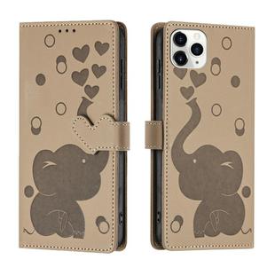 For iPhone 11 Pro Max Cartoon Elephant Embossed Leather Phone Case(Khaki)