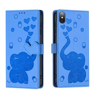 For iPhone X / XS Cartoon Elephant Embossed Leather Phone Case(Blue)