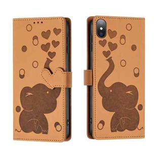 For iPhone X / XS Cartoon Elephant Embossed Leather Phone Case(Yellow)