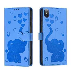 For iPhone XS Max Cartoon Elephant Embossed Leather Phone Case(Blue)