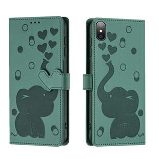 For iPhone XS Max Cartoon Elephant Embossed Leather Phone Case(Green)