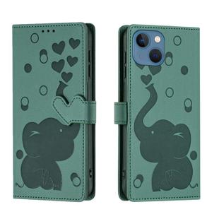 For iPhone 13 Cartoon Elephant Embossed Leather Phone Case(Green)