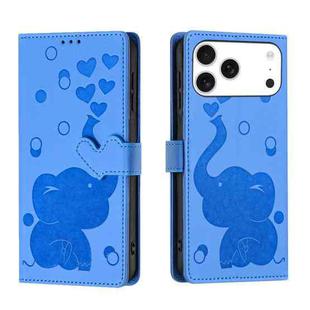 For iPhone 17 Pro Max Cartoon Elephant Embossed Leather Phone Case(Blue)