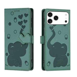 For iPhone 17 Pro Max Cartoon Elephant Embossed Leather Phone Case(Green)