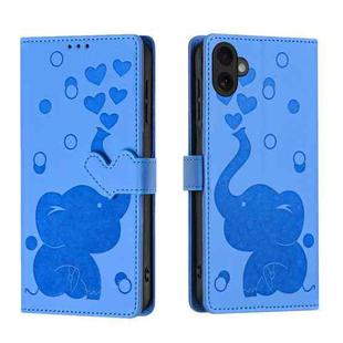 For iPhone 17 Cartoon Elephant Embossed Leather Phone Case(Blue)