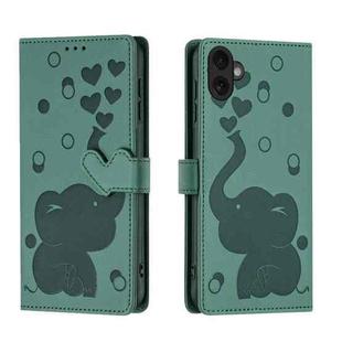 For iPhone 17 Cartoon Elephant Embossed Leather Phone Case(Green)