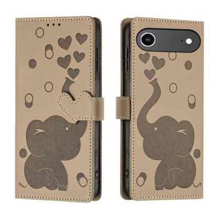For iPhone 17 Air Cartoon Elephant Embossed Leather Phone Case(Khaki)