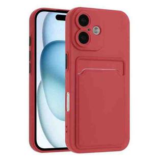 For iPhone 16 Skin Feel Card Contrast Color Button TPU Phone Case(Rose Red)