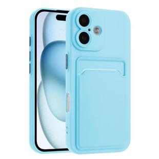 For iPhone 16 Skin Feel Card Contrast Color Button TPU Phone Case(Sky Blue)