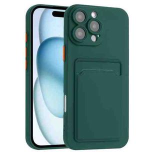 For iPhone 16 Pro Skin Feel Card Contrast Color Button TPU Phone Case(Dark Green)