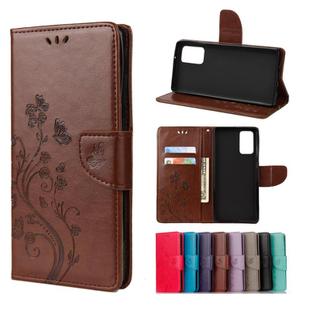For Samsung Galaxy Note20 Ultra Butterfly Flower Embossing Horizontal Flip Leather Case with Holder & Card Slots & Wallet(Brown)