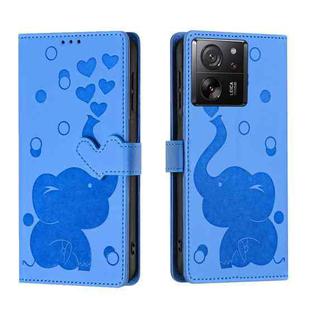 For Xiaomi 13T / 13T Pro Cartoon Elephant Embossed Leather Phone Case(Blue)