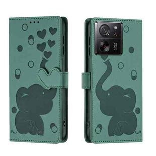 For Xiaomi 13T / 13T Pro Cartoon Elephant Embossed Leather Phone Case(Green)