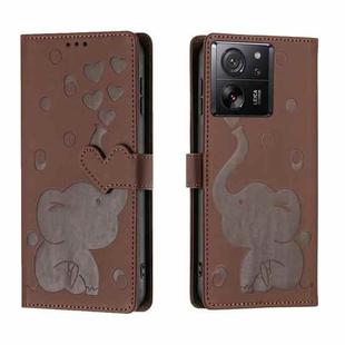 For Xiaomi 13T / 13T Pro Cartoon Elephant Embossed Leather Phone Case(Brown)