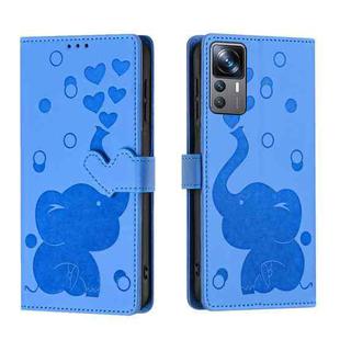 For Xiaomi 12T / 12T Pro Cartoon Elephant Embossed Leather Phone Case(Blue)