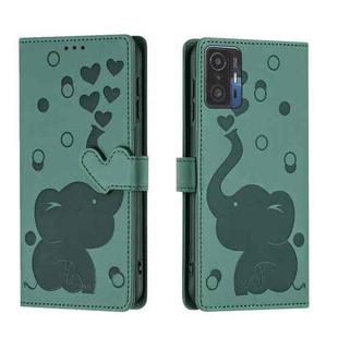 For Xiaomi 11T / 11T Pro Cartoon Elephant Embossed Leather Phone Case(Green)