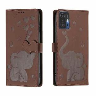 For Xiaomi 11T / 11T Pro Cartoon Elephant Embossed Leather Phone Case(Brown)