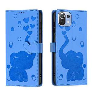 For Xiaomi Mi 11 Lite Cartoon Elephant Embossed Leather Phone Case(Blue)