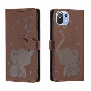 For Xiaomi Mi 11 Lite Cartoon Elephant Embossed Leather Phone Case(Brown)