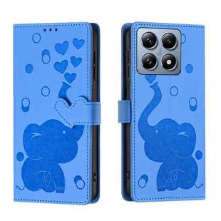 For Xiaomi 14T Cartoon Elephant Embossed Leather Phone Case(Blue)