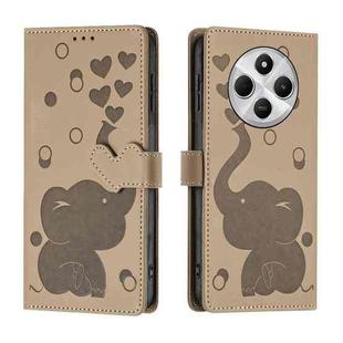 For Xiaomi Poco C75 Cartoon Elephant Embossed Leather Phone Case(Khaki)