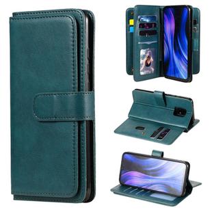 For Xiaomi Redmi 10X 5G / Redmi 10X Pro 5G Multifunctional Magnetic Copper Buckle Horizontal Flip Solid Color Leather Case with 10 Card Slots & Wallet & Holder & Photo Frame(Dark Green)