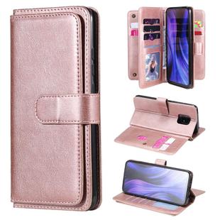 For Xiaomi Redmi 10X 5G / Redmi 10X Pro 5G Multifunctional Magnetic Copper Buckle Horizontal Flip Solid Color Leather Case with 10 Card Slots & Wallet & Holder & Photo Frame(Rose Gold)