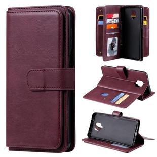 For Xiaomi Redmi Note 9S Multifunctional Magnetic Copper Buckle Horizontal Flip Solid Color Leather Case with 10 Card Slots & Wallet & Holder & Photo Frame(Wine Red)