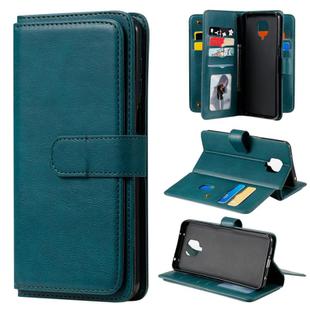 For Xiaomi Redmi Note 9S Multifunctional Magnetic Copper Buckle Horizontal Flip Solid Color Leather Case with 10 Card Slots & Wallet & Holder & Photo Frame(Dark Green)