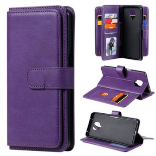 For Xiaomi Redmi Note 9S Multifunctional Magnetic Copper Buckle Horizontal Flip Solid Color Leather Case with 10 Card Slots & Wallet & Holder & Photo Frame(Purple)