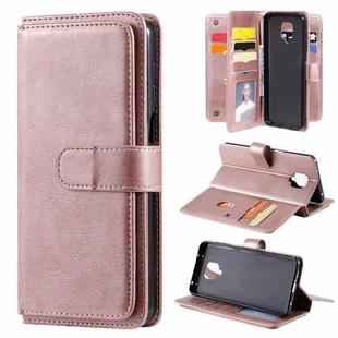 For Xiaomi Redmi Note 9S Multifunctional Magnetic Copper Buckle Horizontal Flip Solid Color Leather Case with 10 Card Slots & Wallet & Holder & Photo Frame(Rose Gold)