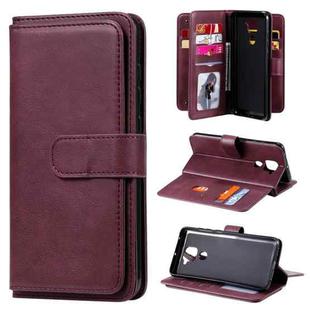 For Xiaomi Redmi Note 9 Multifunctional Magnetic Copper Buckle Horizontal Flip Solid Color Leather Case with 10 Card Slots & Wallet & Holder & Photo Frame(Wine Red)