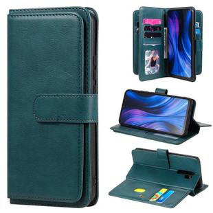 For Xiaomi Redmi 9 Multifunctional Magnetic Copper Buckle Horizontal Flip Solid Color Leather Case with 10 Card Slots & Wallet & Holder & Photo Frame(Dark Green)