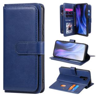 For Xiaomi Redmi 9 Multifunctional Magnetic Copper Buckle Horizontal Flip Solid Color Leather Case with 10 Card Slots & Wallet & Holder & Photo Frame(Dark Blue)